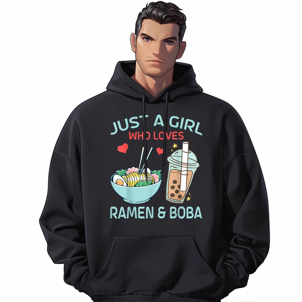 

Just a who loves Ramen and Boba Bubble Tea Black Shirt Graphic Tees Pullover Men Classic