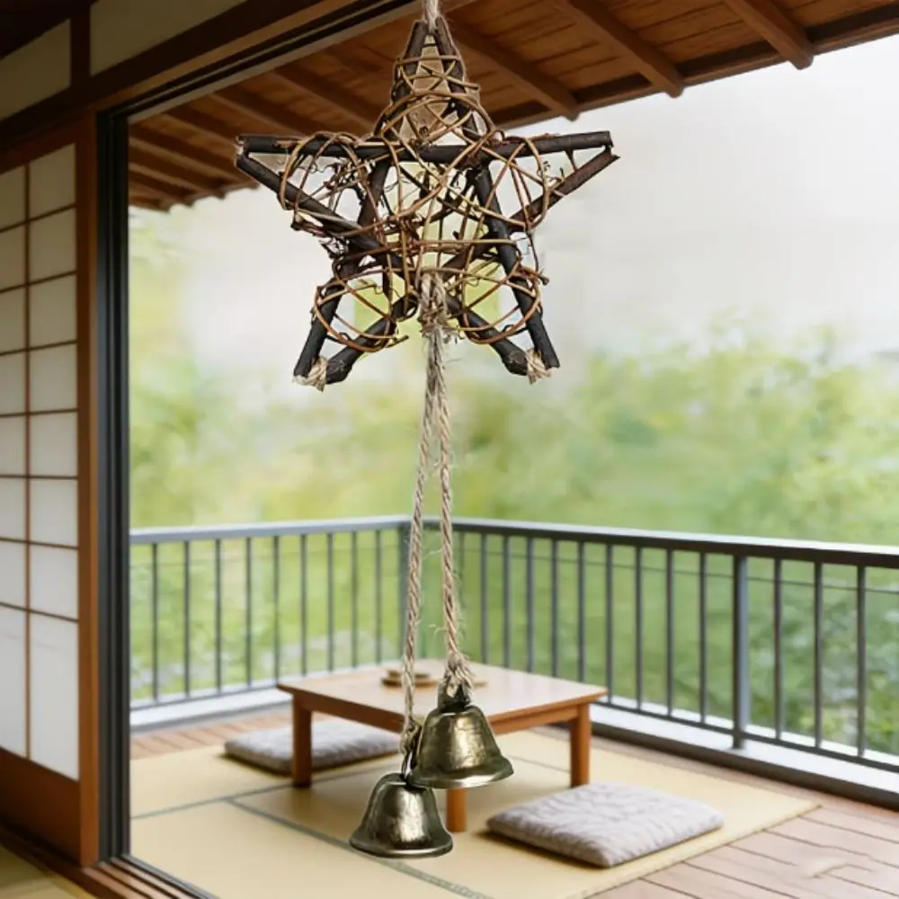 Star Heart Christmas Bell Hanging Decoration Weaving Door Hanging Wind Chime Pendant Balcony Decoration DIY Drop Ornament