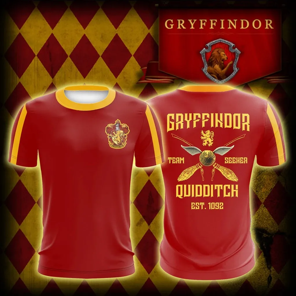 HarriPotter Short Sleeve Cosplay Gryffindor Ravenclaw Hufflepuff Slytherin Men\'s Sports T-Shirt Summer New Pullover Short Sleeve