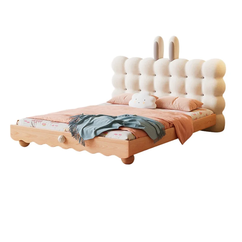 

~Children's bed girl princess bed bedroom beech solid wood children's room cream wind girl bed