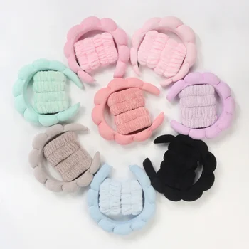 Ensemble 3Pcs Lavage et accessoires capillaires pour femmes Lavage et bain Cloud Sponge Élastiques à cheveux Maquillage et Démaquillage Bandeaux pour la tête 12 meilleurs bandeaux en cuir vendus - No 4
