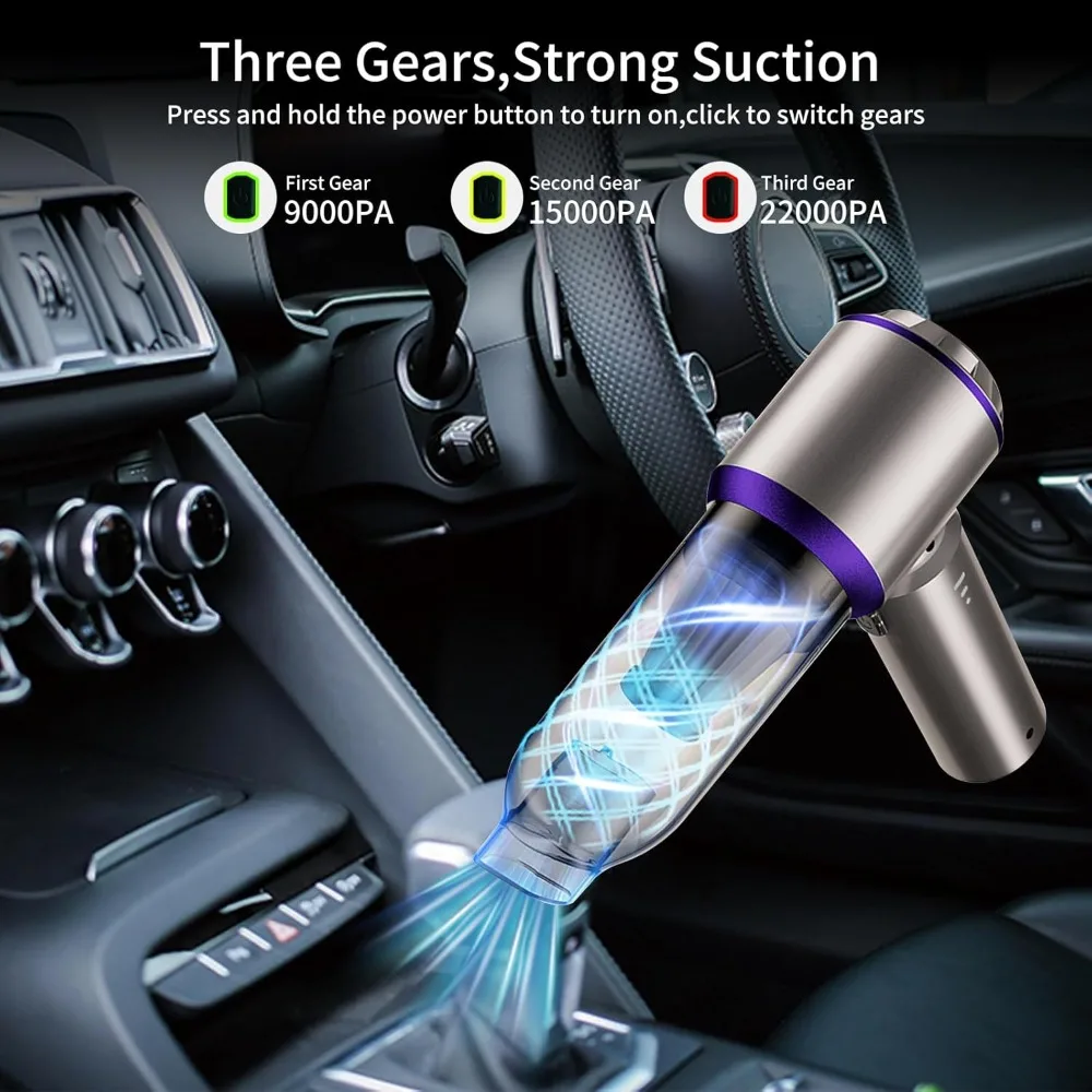 مكنسة كهربائية محمولة باليد، مكنسة كهربائية محمولة للسيارة 22000PA عالية الطاقة 4 في 1 منفاخ هواء منفضة هواء ومنفاخ هواء مع Bru