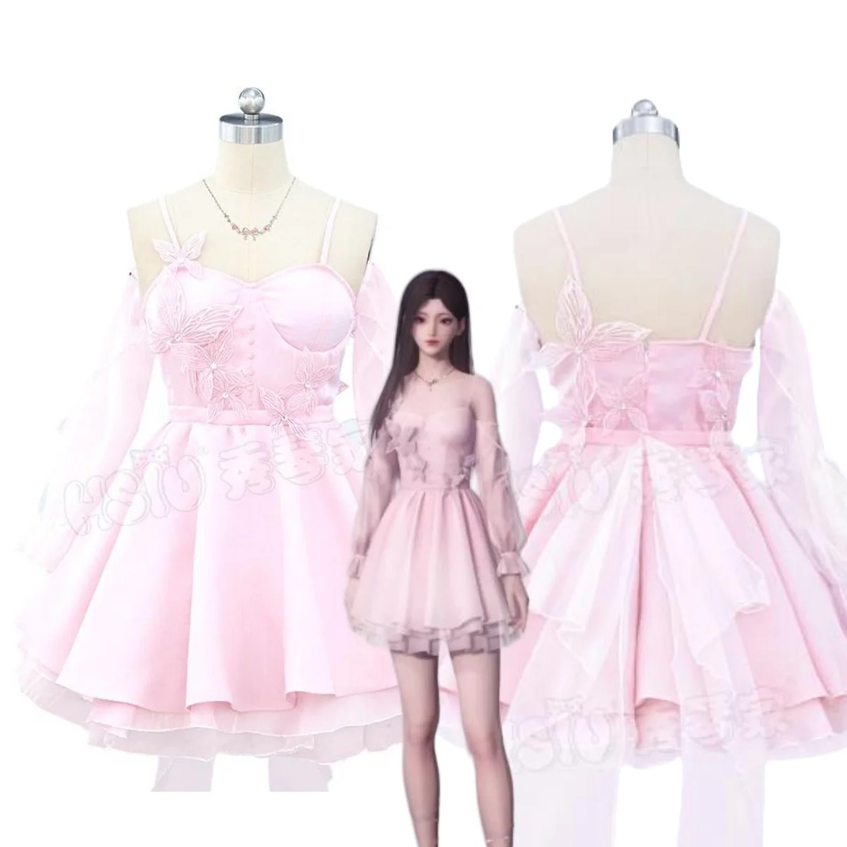 

Love and Deepspace Heroines Cosplay Costume Pink Dress Wig Fantasy Dream and Rippling Heart Outfit Girls Daily Uniform
