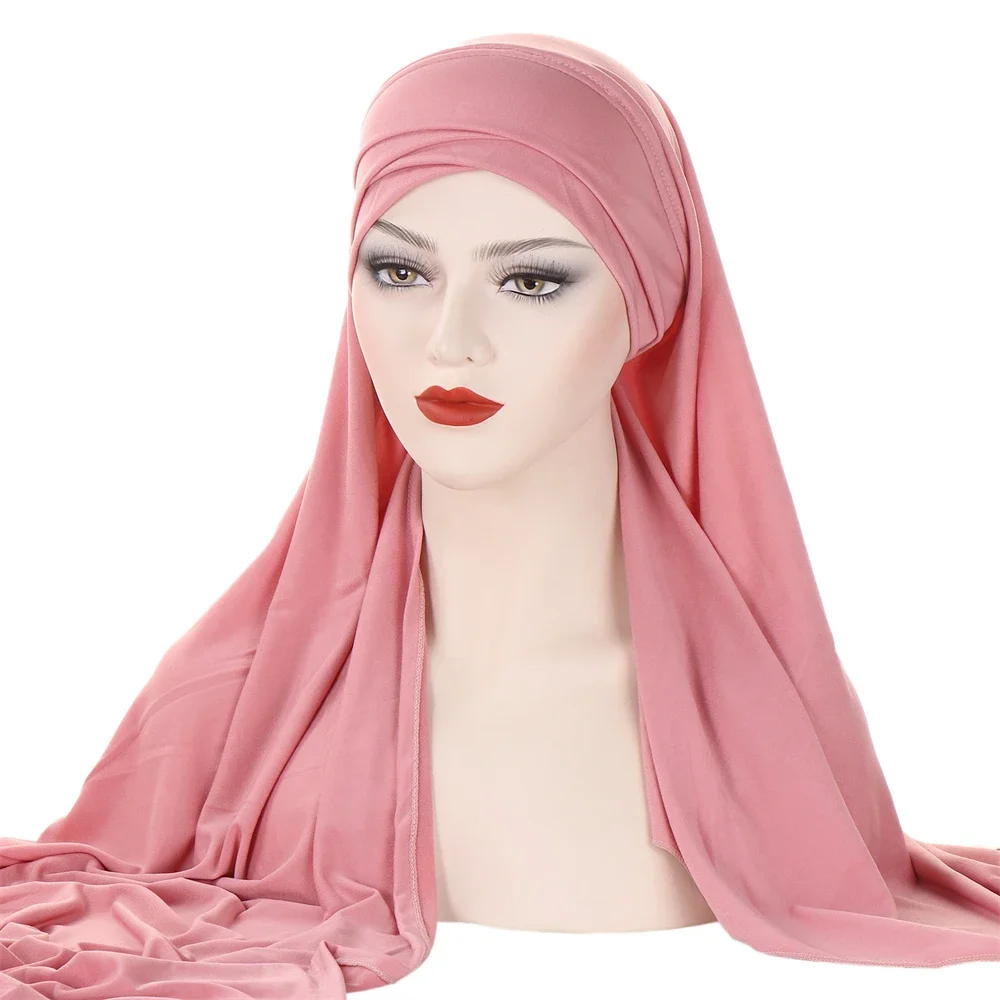 One Piece Amira Instant Hijab Scarf Muslim Women Pull On Ready Wear Scarf Shawl Islamic Turbante Headwrap Scarves Bandana Solid