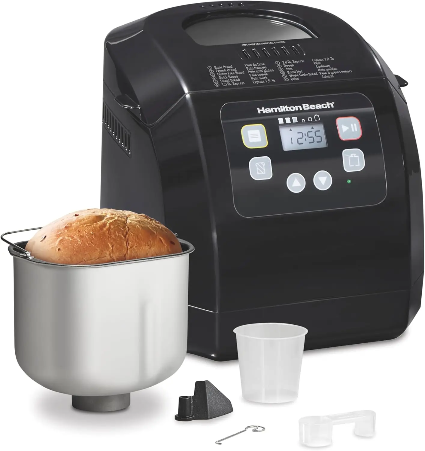 Máquina para hacer pan, digital, programable, 12 configuraciones + sin gluten, sartén antiadherente sin PFAS apta para lavavajillas + paleta para amasar