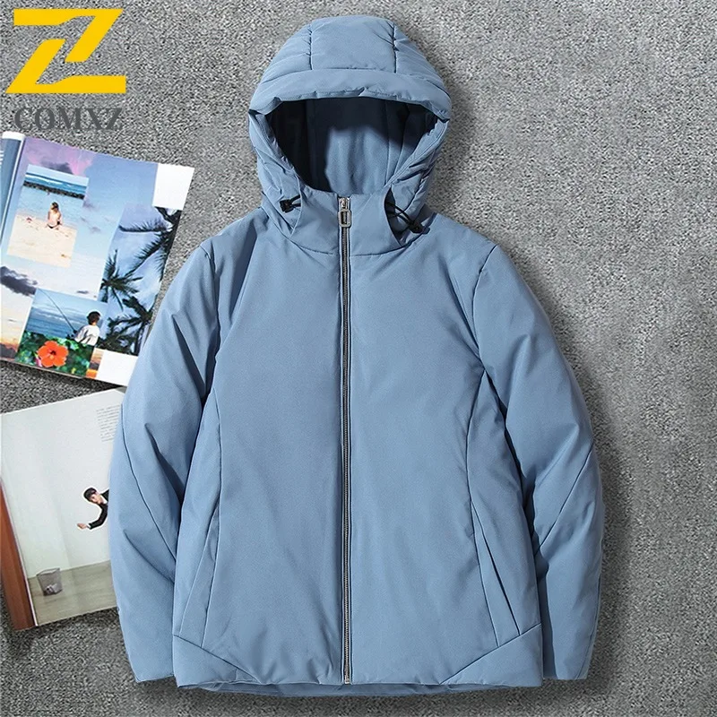 COMXZ Men's Winter Jacket 2025 Lightweight Minimalist Hooded Thick Warm Snowy Padded Jacket Streetwear Comfortable Down Jacket