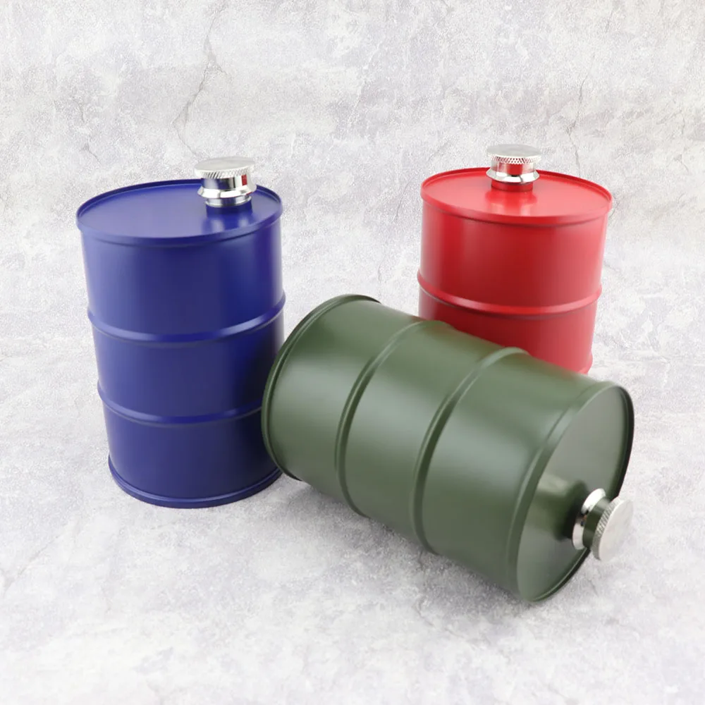 25OZ 750ML Hip Flask Vodka Oil Drum Shape Body 304 Stainless Steel Alcohol Liquor Wine Bottle Whisky Flagon Oil Barrel Jug