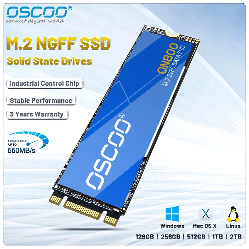 OSCOO M2 SSD 512GB SATA SSD 1TB 128GB 256GB ssd M.2 Ssd 2280 NGFF disco duro unidad interna de estado sólido para ordenador portátil