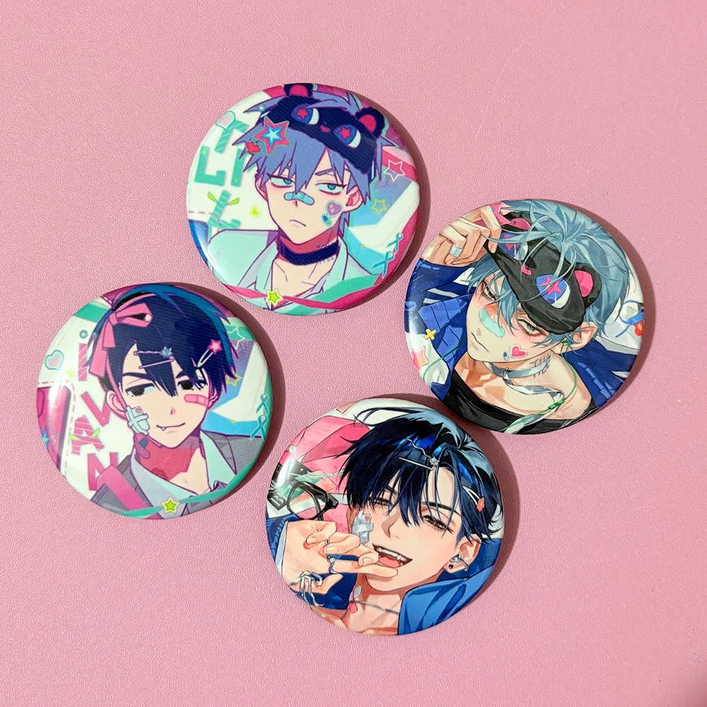 4pcs/set Anime Alien Stage Ivan Till Badge Cartoon Figure Round Brooch Pins Clothes Backpack Cosplay Accessories Xmas Gifts