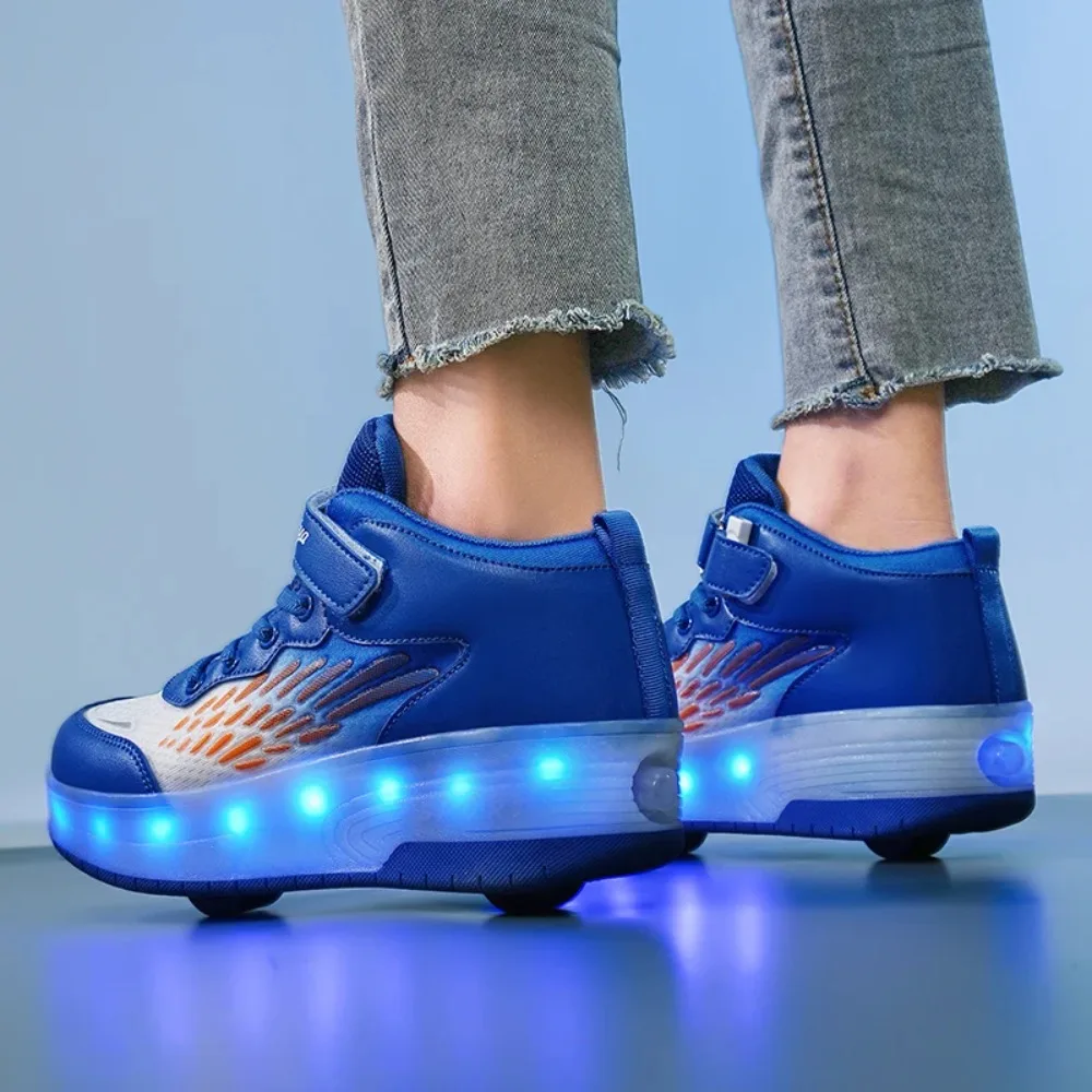 Kids Led Sneakers USB Charging Luminous Shoes Outdoor Sports Roller Skates With 2 Wheels Boys Girls Casual Glowing For Women