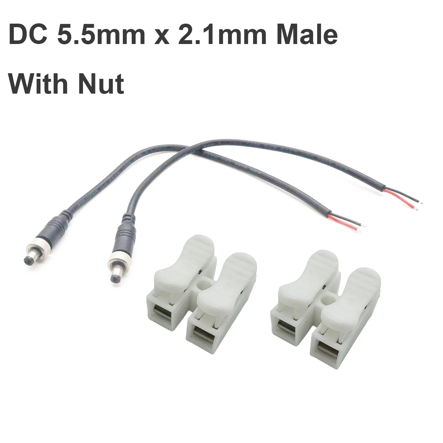 

2pcs DC Power Adapter Cable 5.5mm x 2.1mm 2.5mm Male with Nut Pigtail To Open Bare Wire Security Camera CCTV DVR LED Strip