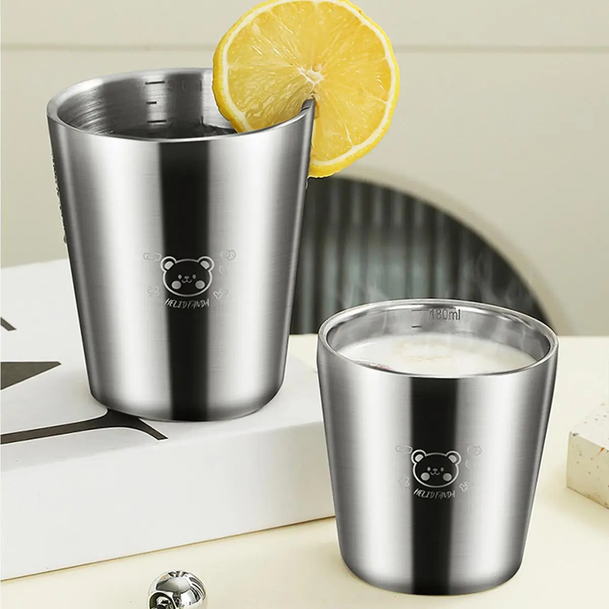 WORTHBUY Children Water Cup Cute Thickened Durable Double Wall Anti Scalding 304 Stainless Steel Milk Coffee Mug Drinkware