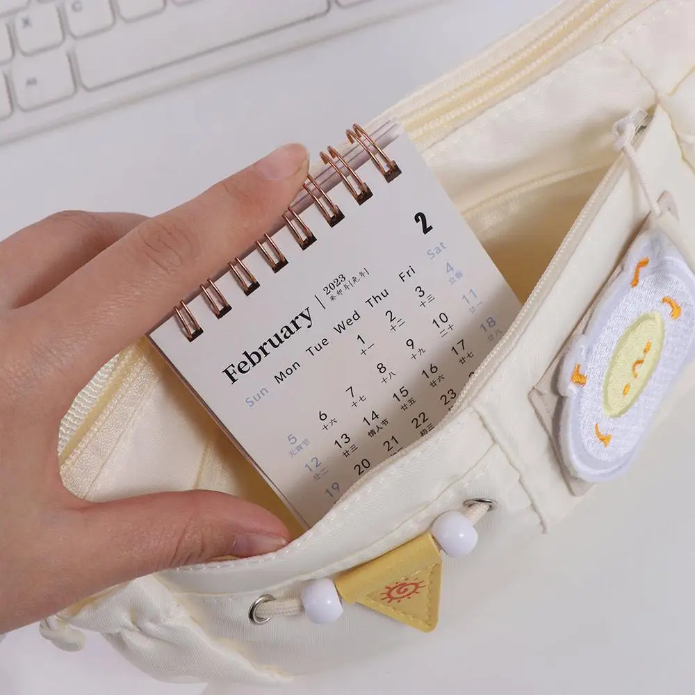 DIY Large Capacity Pencil Box Organizer Zipper Embroidered Patch Pencil Case Cartoon Portable Stationery Storage Bag Student