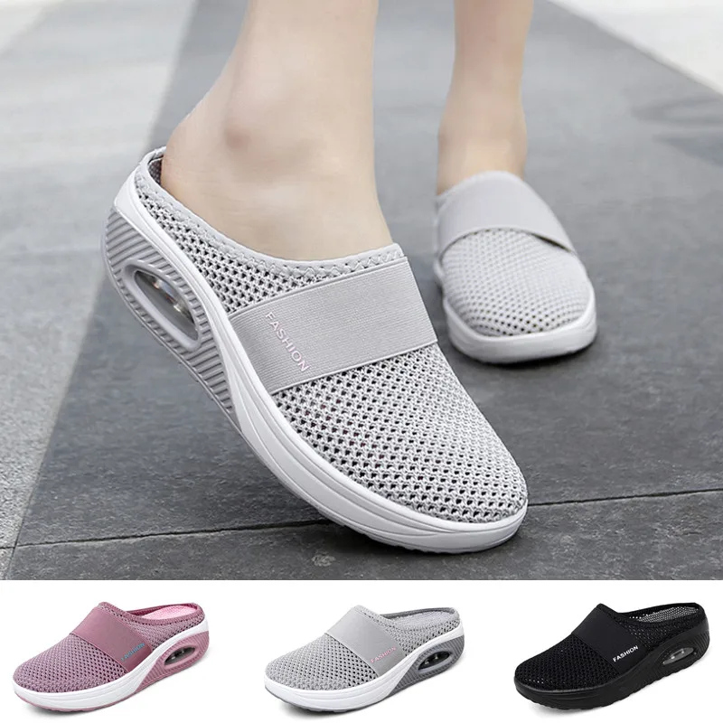 Sneakers Air Cushion Women Walking Shoes Comfortable Breathable Casual Mother Shoes Platform Increasing Height Slip-on Sandals