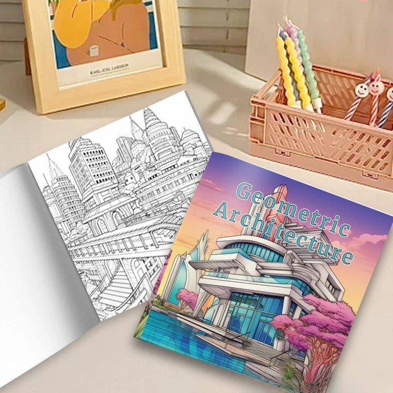 Futuristic Geometric Architecture Coloring Book Anime Sci-Fi Building Curved Glass Twilight City Sketch Notebook