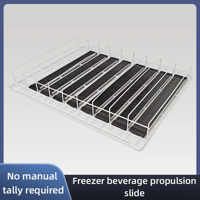 Store Drinks Pusher Display Canned Beverage Push Rack Automatic Freezer Slide For Retail Market Gravity Feed Roller Shelf Rack