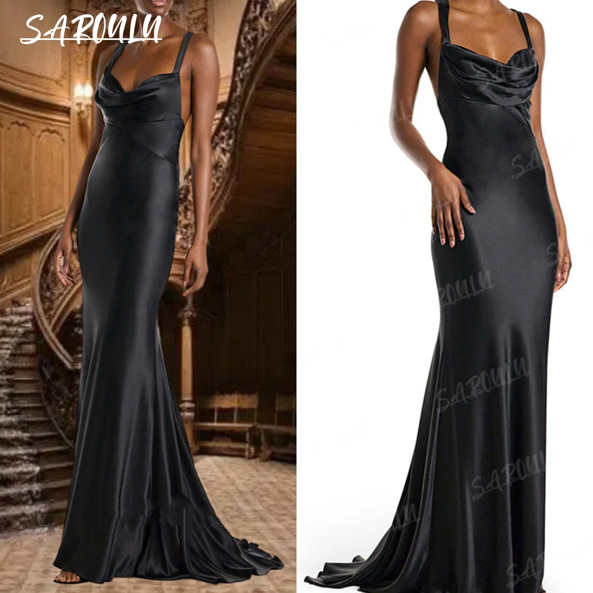 

Simple Solid Satin Mermaid Formal Occasion Dresses Trumpet Criss Cross Evening Party Ball Gown Prom Robe vestidos de noche