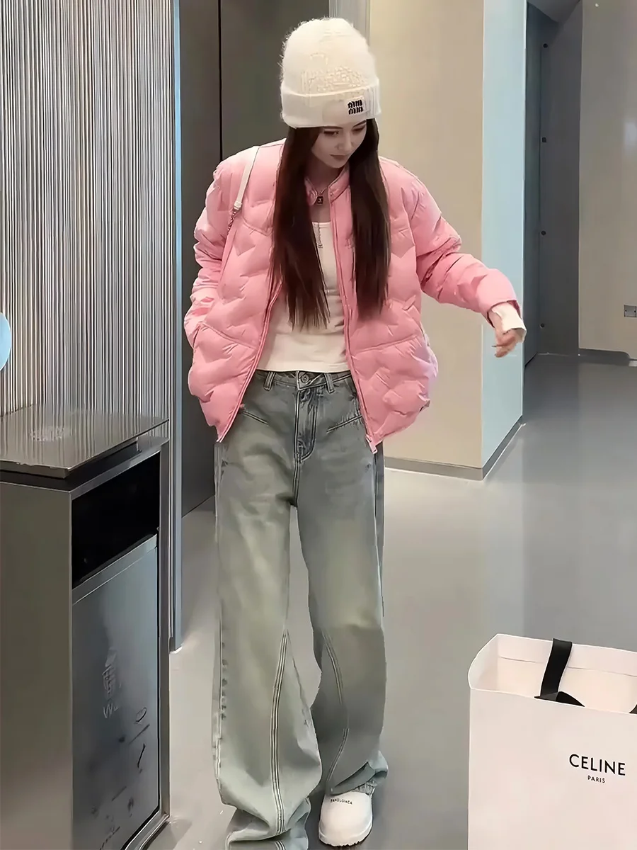 Faionable ligero ort mujer abajo Jaet 2025 invierno nueva llegada cálido Color puro coreano Sle Casual ajuste suelto