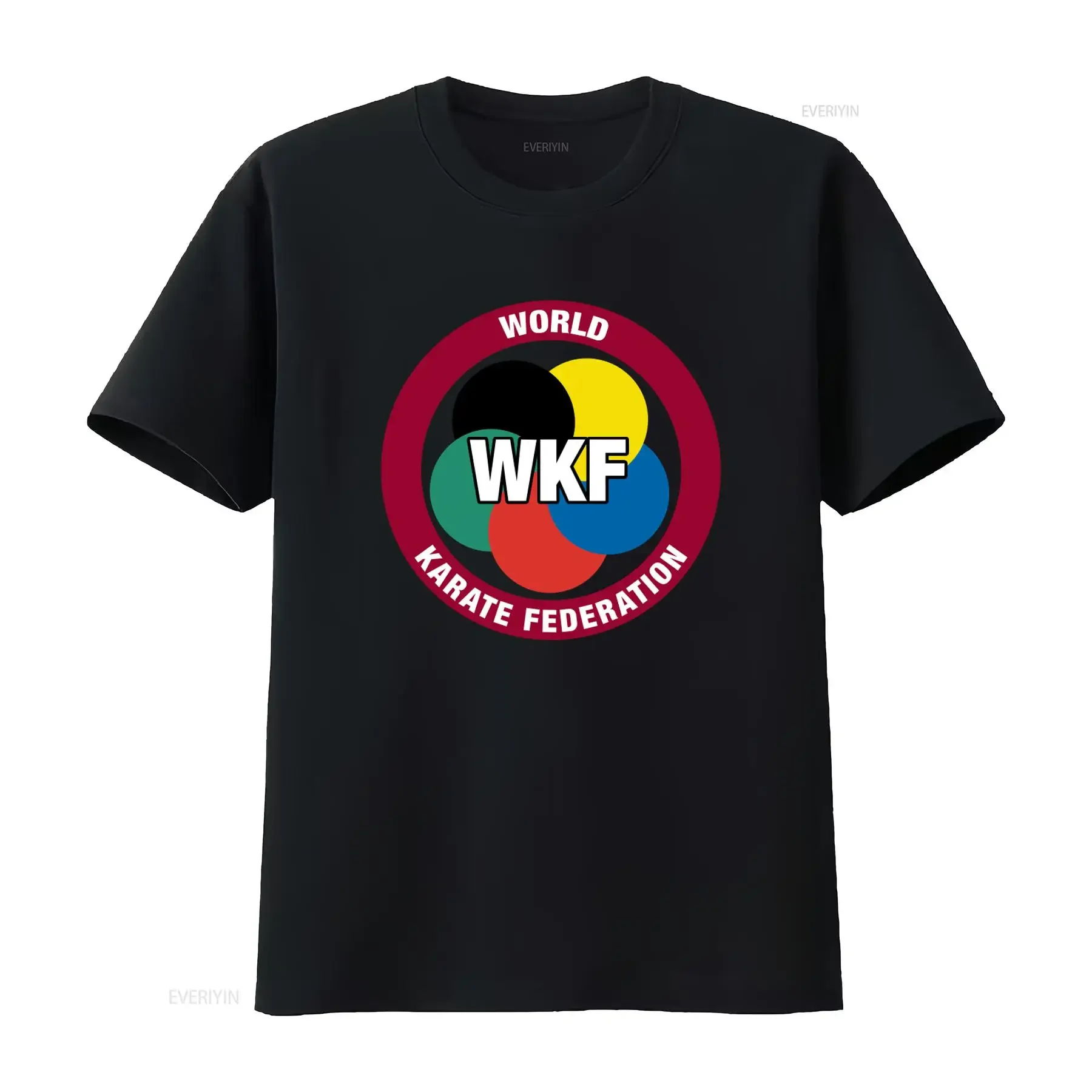 WKF World Karate Federation Logo Men's T Shirt Gray Black White Sizes S to 5XL vintage Washed Stretched Unisex