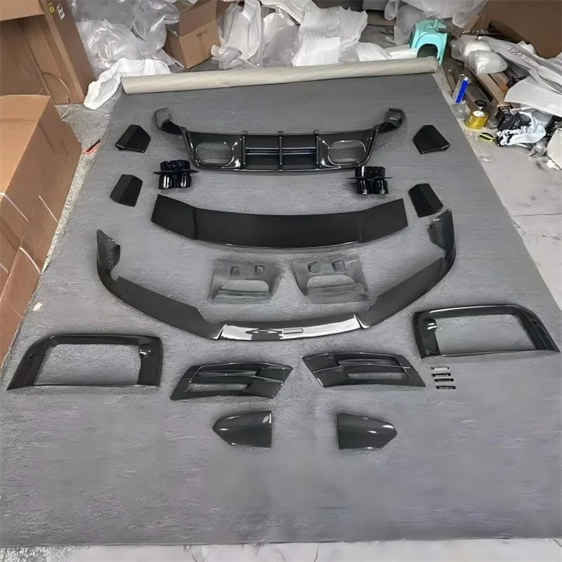 For Porsche 992 TurboS Real Carbon Fiber Front Lip Front Bumper Lower Lip Under Rear Diffuser Tail Wing Spoiler Splitter Kit