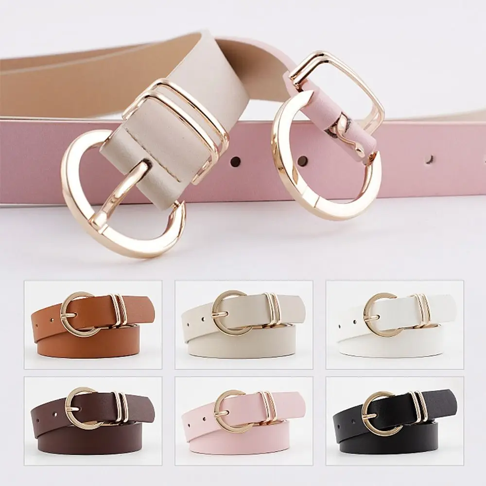 Vintage Gold Round Button Women's Belt Soft PU Leather Waistband Belts Simple Luxury Leather Belt Dresses