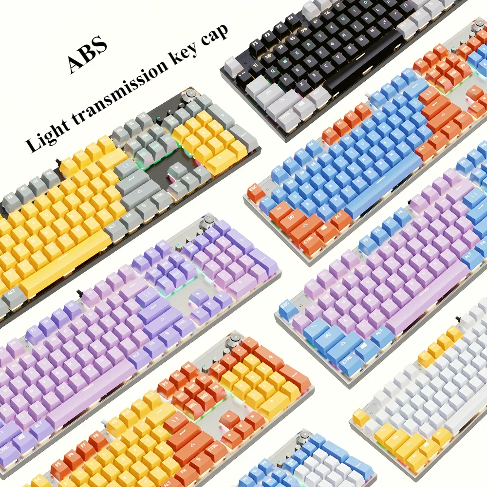 

Key Cap 104 Key ABS Black and White Color Combination Light Transmission Key Cap for Mechanical Keyboard 61/68/75/104