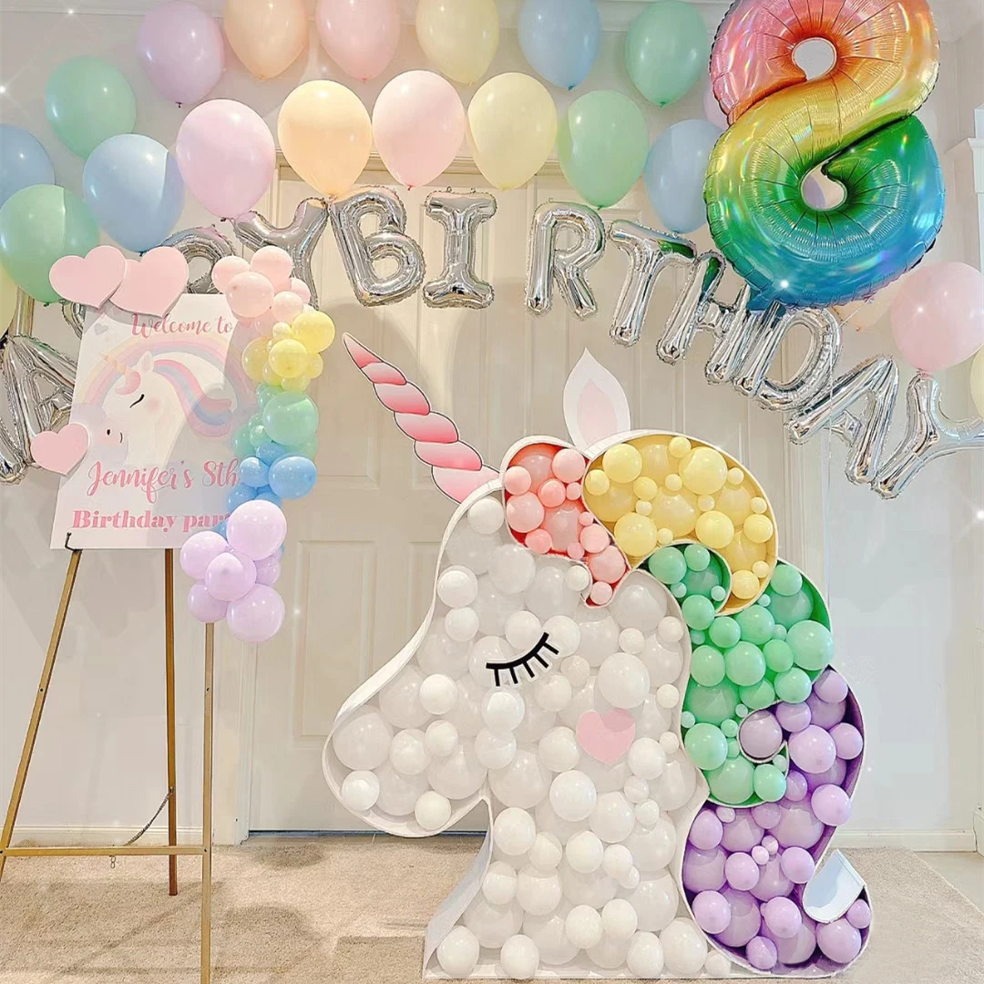 Large Size Unicorn Filling Box Balloon Mosaic Frame DIY KT Board Decoration for Girls Birthdays Baby Shower Backdrop Supplies