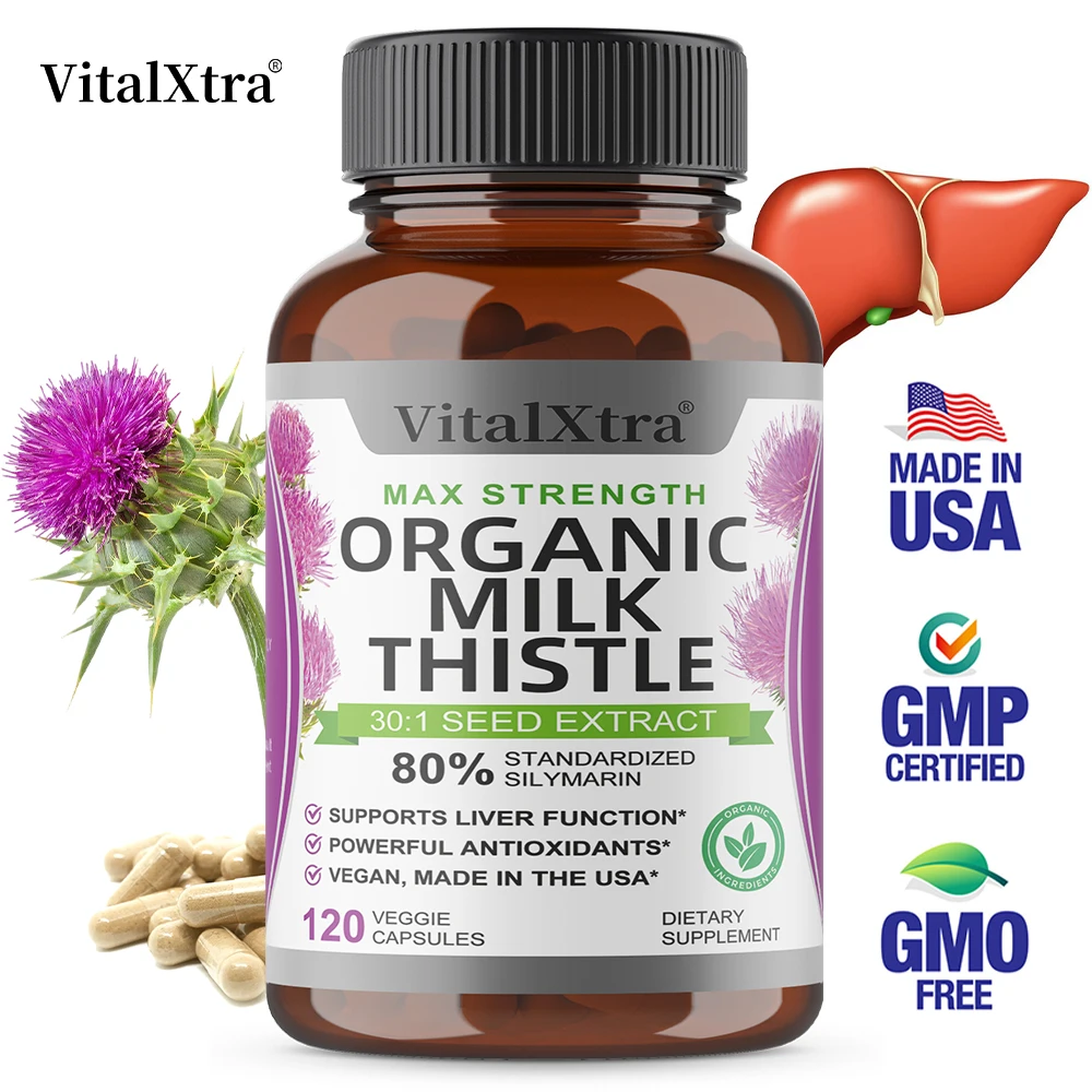 

80% Milk Thistle Supplement, Supports Liver Health, Promotes Energy Production, Digestive Health, and Strengthens Immunity