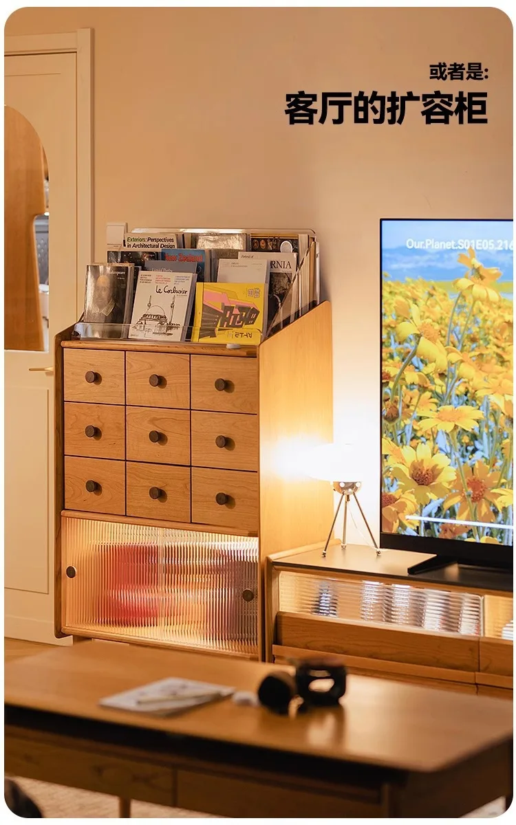 All solid wood Baibao nine-grid cabinet North American cherry wood living room chest cabinet against the wall drawer