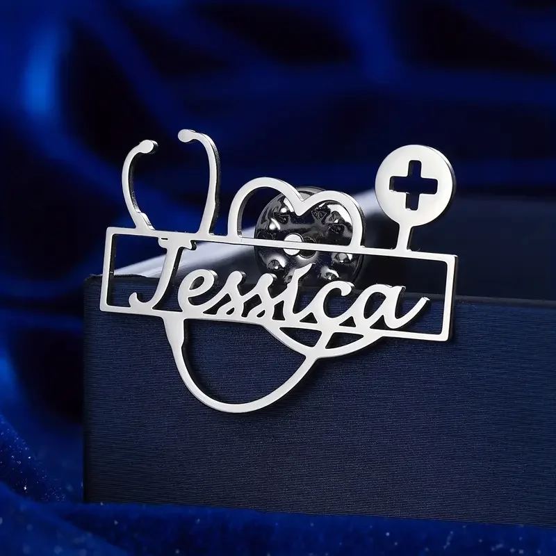 

Custom Doctor Nurse Name Stethoscope Brooches Heart Corss Brooch Pin For Medical Professionals Stainless Steel Jewelry