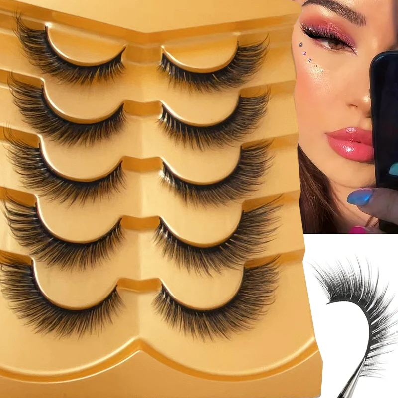 5 par naturalnych sztucznych rzęs Mango Eyes, rzęsy Mango Eyes 3D, puszyste, efekt całkowicie naturalnego wzroku, przedłużanie rzęs na końcach, 0,63 cala.