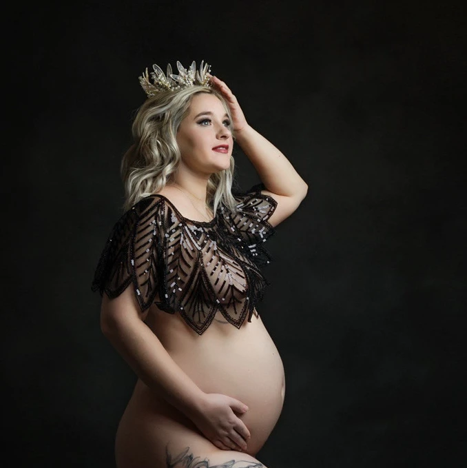 

Sequins Maternity Photography Props Clothes Pregnancy Photo Studio Tops Short Cape Crown Headband Pregnancy Woman Photo Shooting