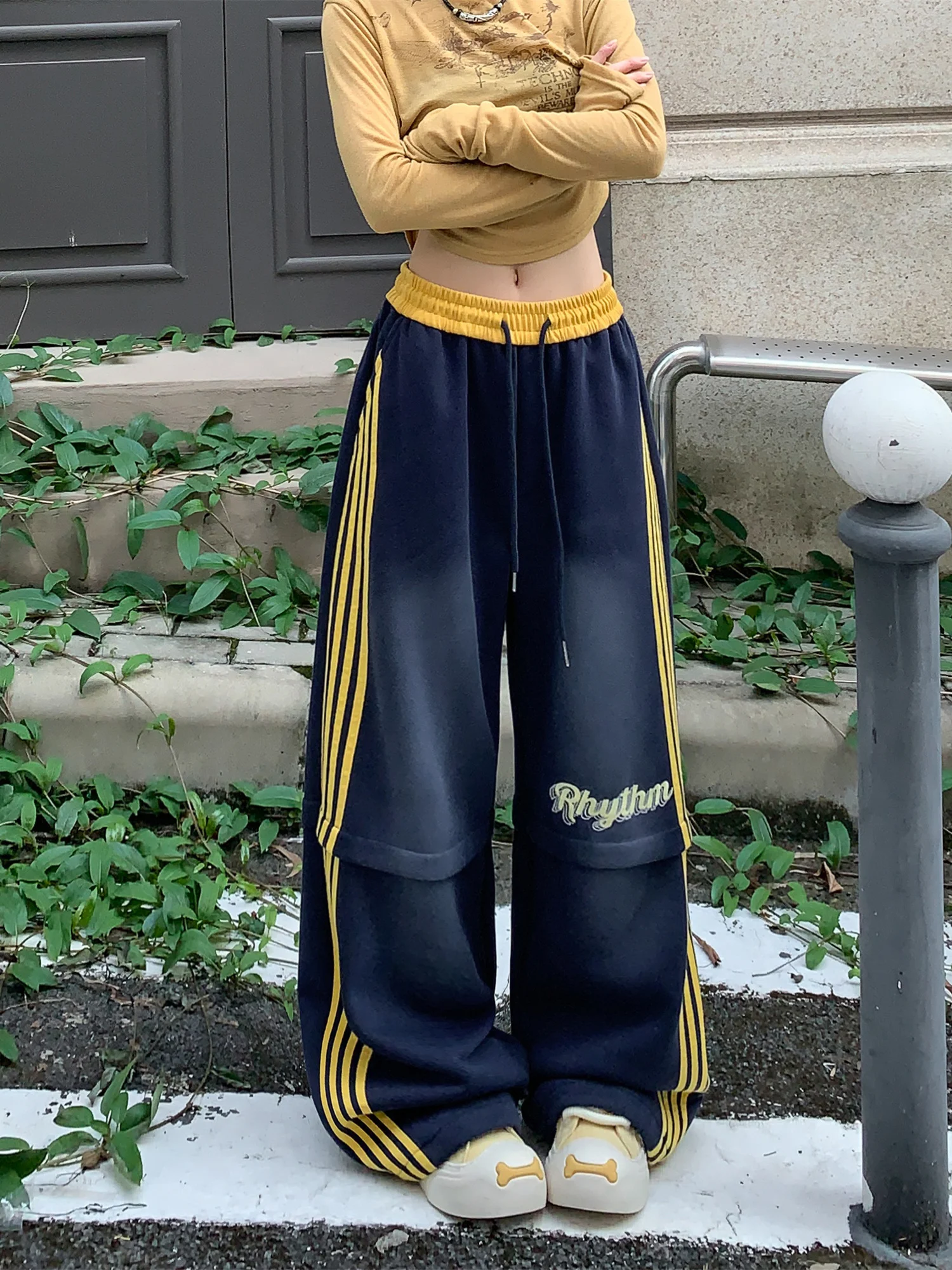 

Повседневные брюки в американскую полоску для девочек, широкие брюки для джазовых танцев, длина до пола, модные брендовые тяжелые спортивные спортивные штаны