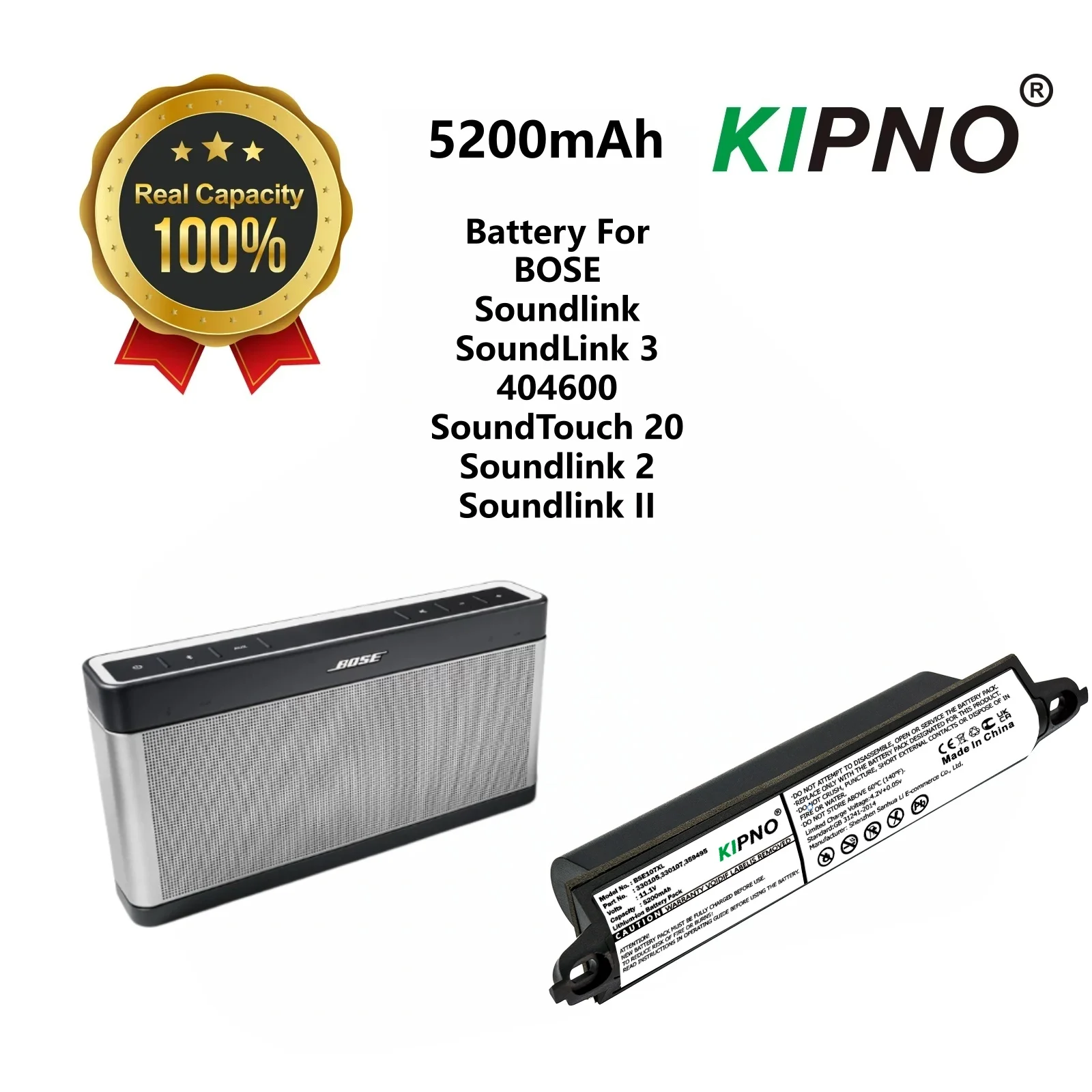 KIPNO Speaker Battery 11.1V/5200mAh 330107,359495 for BOSE 404600,Soundlink,Soundlink2,SoundLink3,SoundlinkII,SoundTouch 20