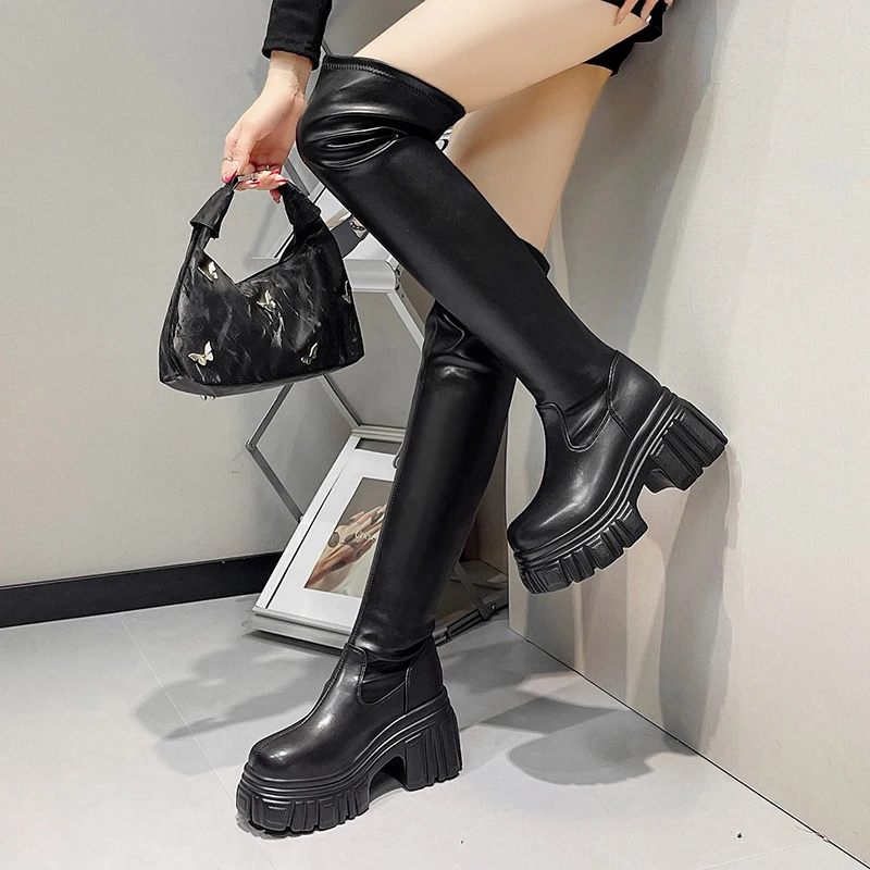 مثير فوق الركبة النساء الأحذية منصة عالية الكعب أحذية 2025 الشتاء الاتجاه الثلوج الأحذية فستان أحذية مكتنزة الدافئة عالية بوتاس Mujer #2