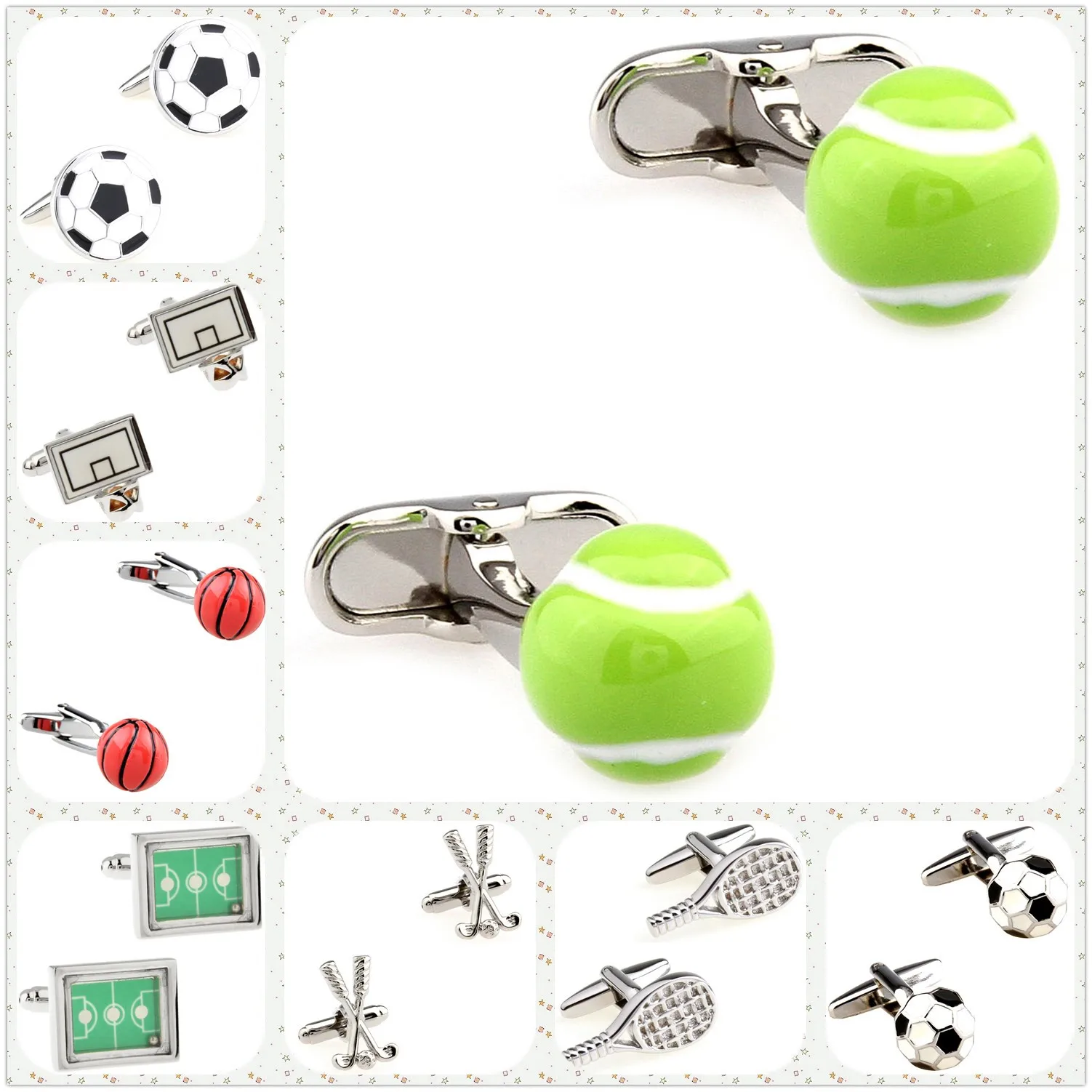 27 Designs Ball Cufflinks Men Sports Cuff Links Shipping Baseball Tennis Football Soccer Basketball Golf Badminton