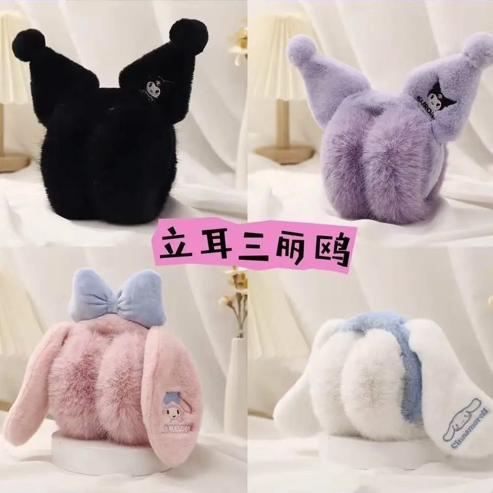 Anime Sanrio Black Beauty Pluche Oorbeschermers Kawaii Kaneel Roll My Melody Girl Winter Warm Oorbeschermer Hoofddeksels Cartoon Gift