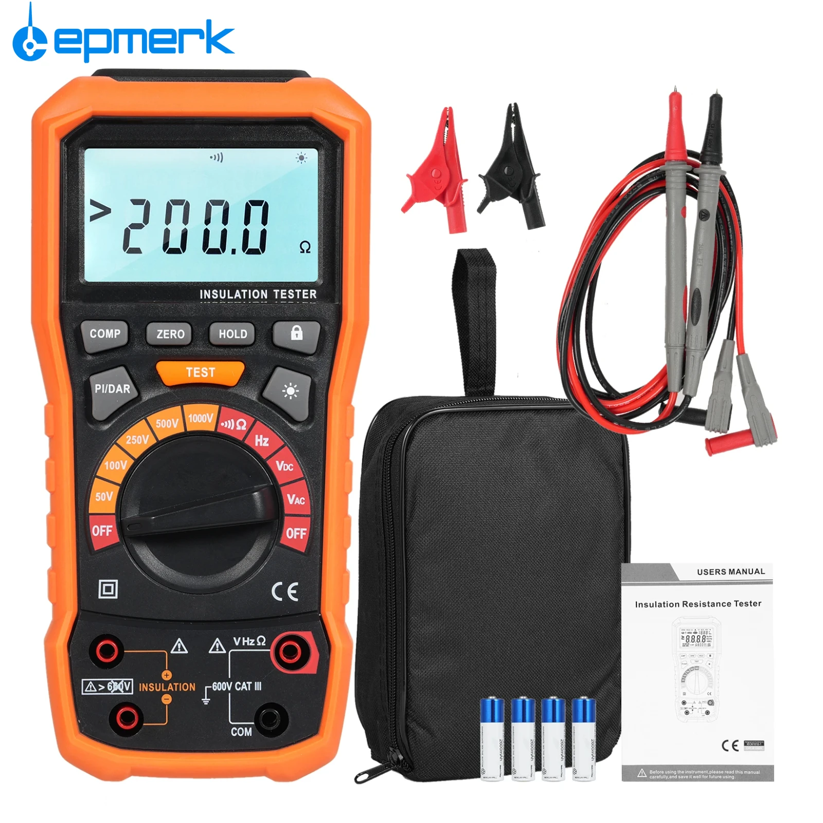 Digital Meter 1000V Auto Range Insulation Resistance ohm Meter Tester Megohmmeter Multimeter Voltmeter LED indication