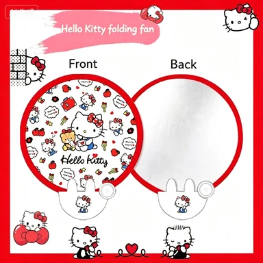 Cartoon Pattern Folding Fan Creative Kawaii Mini Reflector Round Fan Portable Children's Toys Shooting Props Gifts.