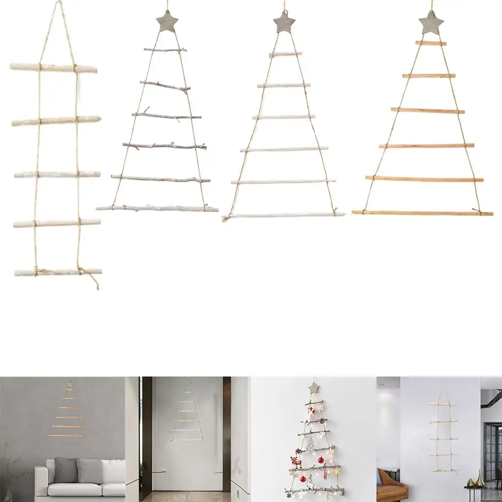 Picture 7: Christmas Tree Crafts Wall Hanging DIY Shabby Jute String Wooden Ladder Chic for Xmas Holiday Garden Favor Decoration