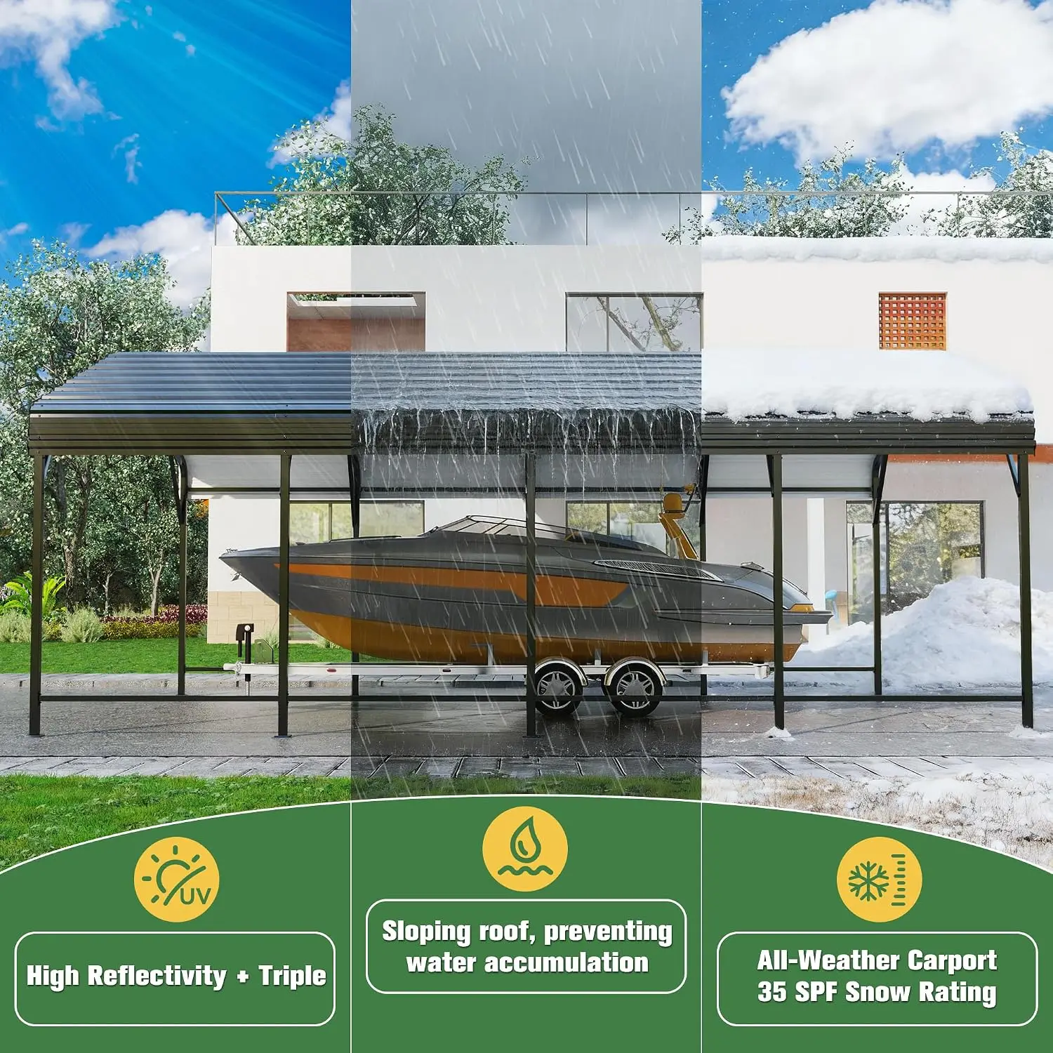 12x20 FT Metal Carport, Car Port with Enhanced Base