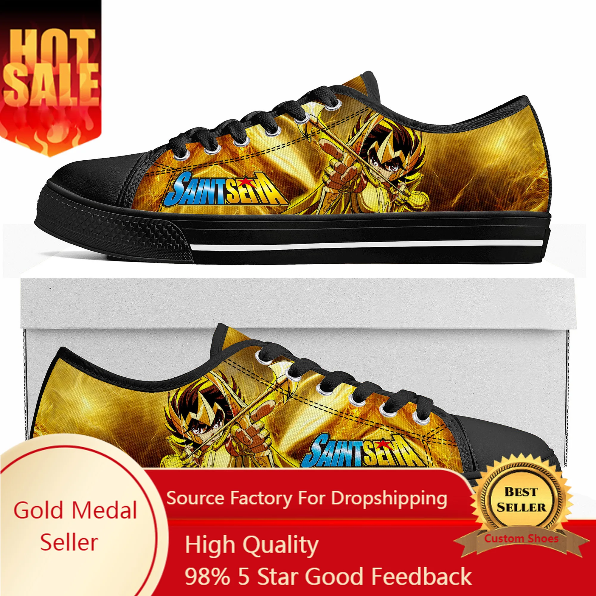 

Anime Saint Seiya Cartoon Manga Low Top Sneakers Mens Womens Teenager High Quality Canvas Sneaker Couple Shoes Custom Black Shoe