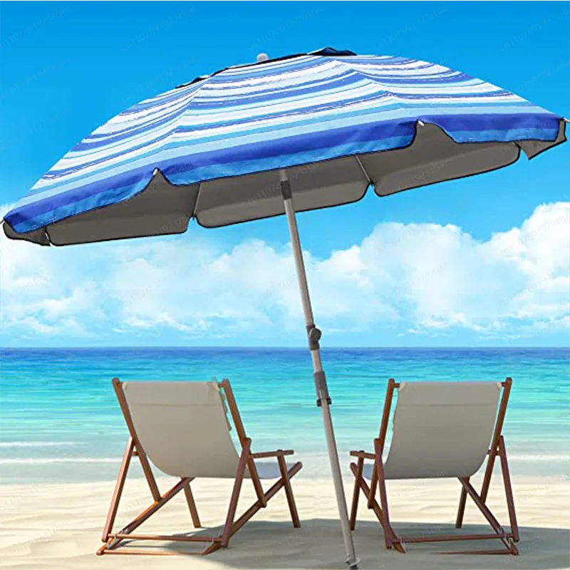 2.2M Aluminum Alloy Striped Beach Outdoor Seaside Leisure Sunscreen Parasol