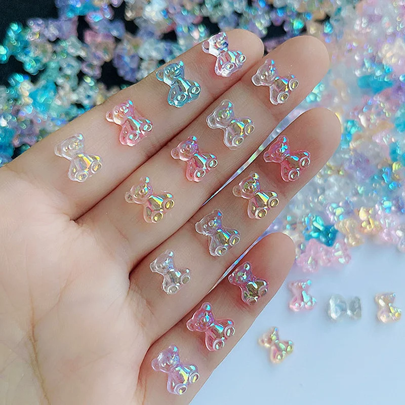 6/12 Grids Heart Shape Nail Art Charms - Love Heart Mixed Bear Butterfly Resin Pearl Rhinestone Valentine Manicure Decor