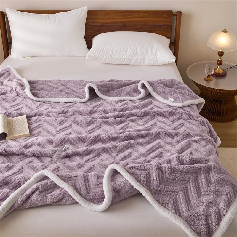 Striped Double-sided Taffeta Velvet Blanket Spring Autumn Warm Soft Plush Blanket for Sofa Bed Comfy Office Naps Throw Blankets