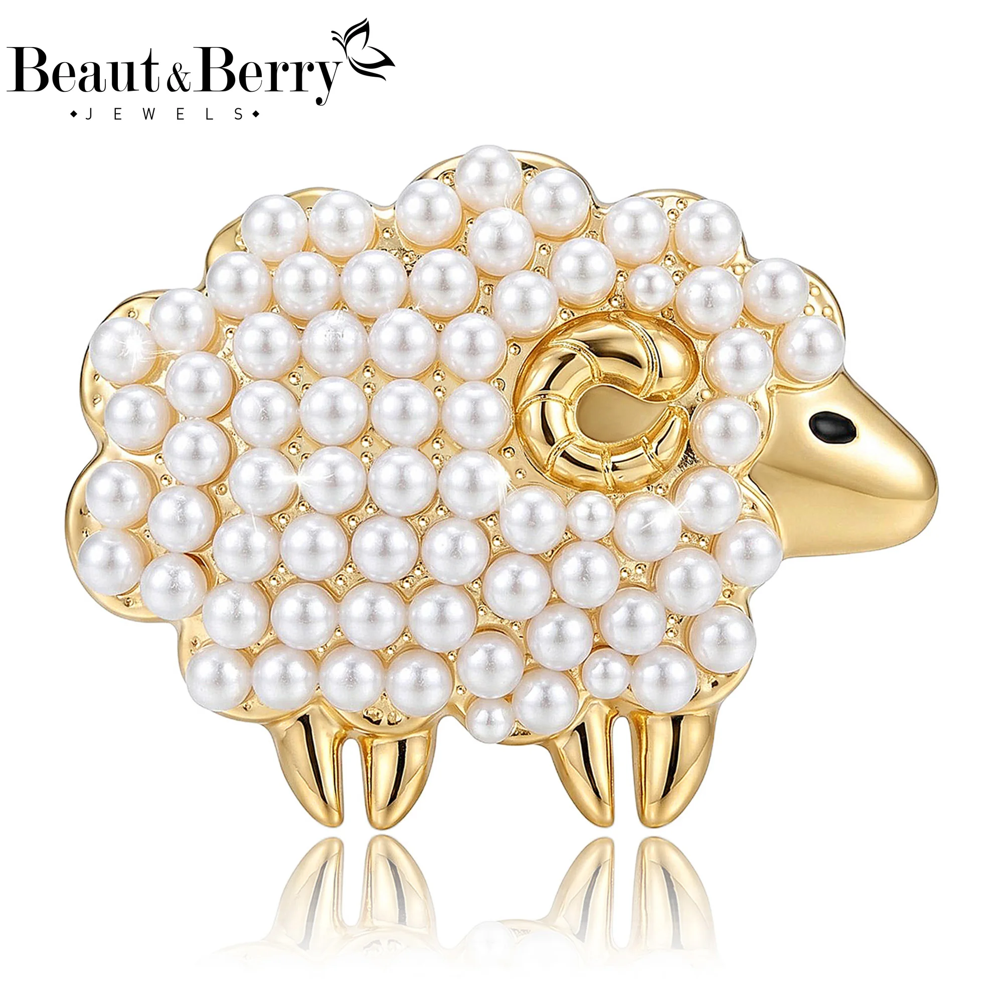 Beaut&Berry Luxury Pearl Sheep Brooches for Women Unisex Animal Pins Casual Party Jewelry Accessories Gifts Decoration
