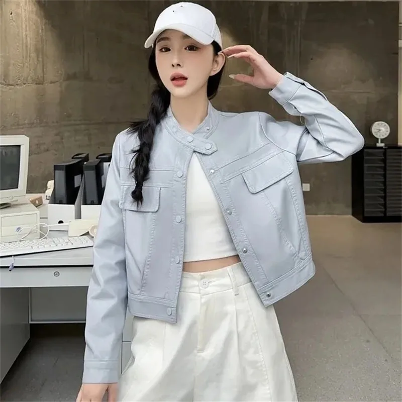 2025 New Korean Women Pu Leather Jacket Women Autumn Fashion Short Casual All-match Leather Female Loose Leather Lady Outerwea