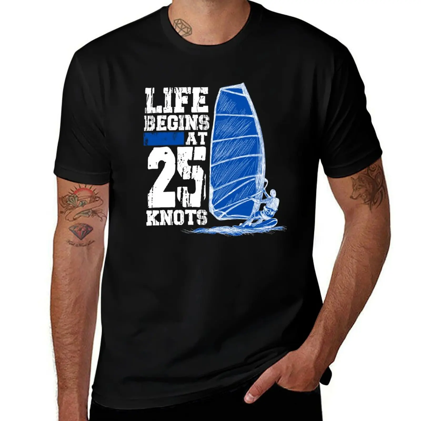 Funny Life begins at 25 knots windsurfing watersports surf T-Shirt Lightweight Basic Short Sleeve Shirt T-Shirt