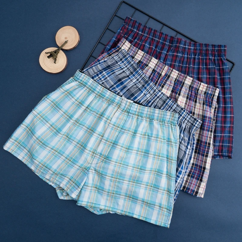 2PCS/Lot Men\'s Arrow Pants 100% Cotton Casual Underwear Boxers High-quality Plaid Pajamas Loose and Comfortable At Home Panties