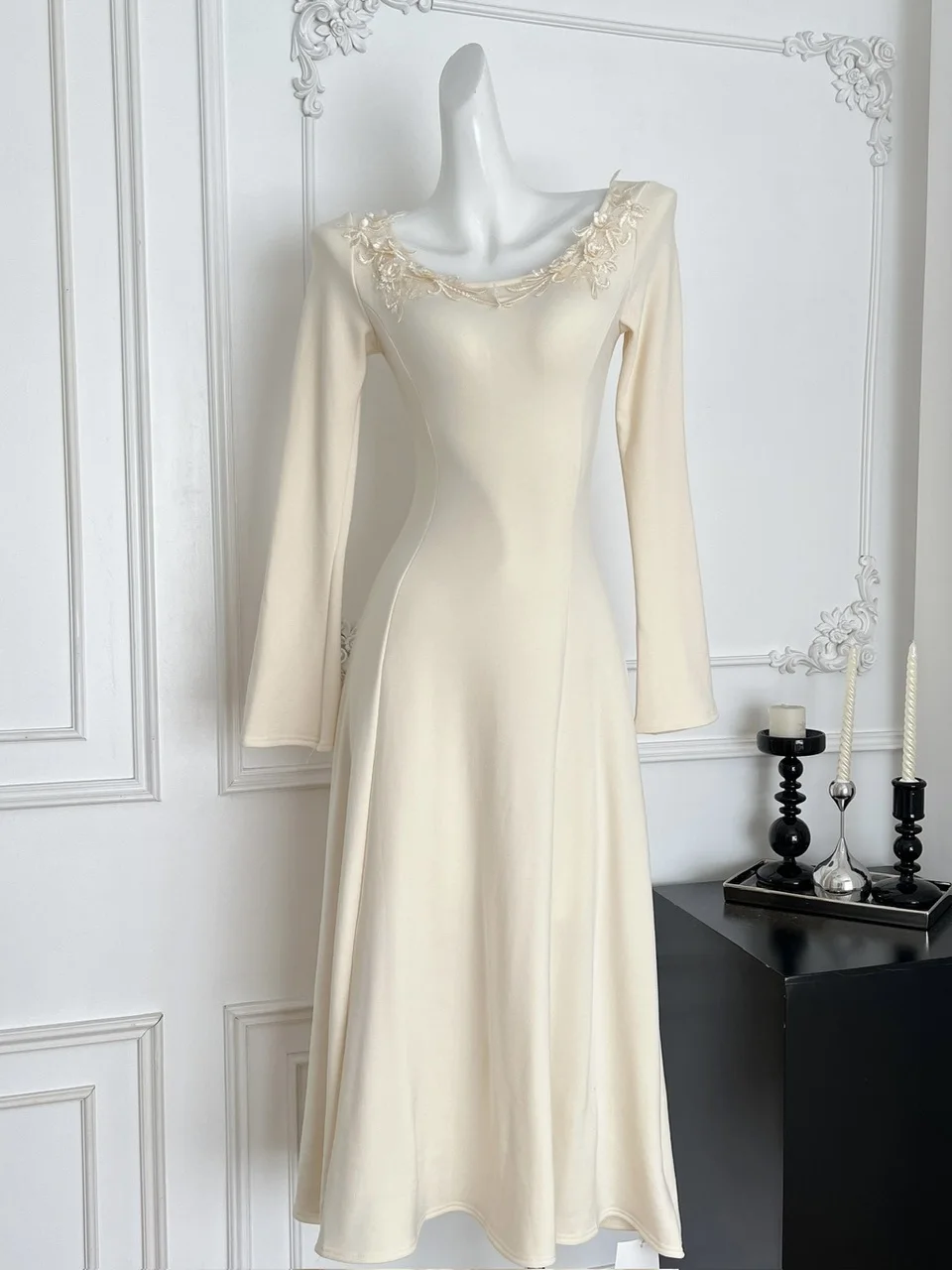 Кружевное трикотажное платье с вышивкой Ele, женская длинная юбка трапециевидной формы для похудения, осенняя мода, нежный ветер, Pure Desire